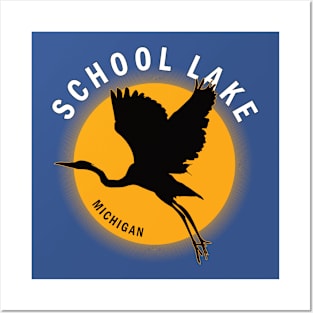 School Lake in Michigan Heron Sunrise Posters and Art